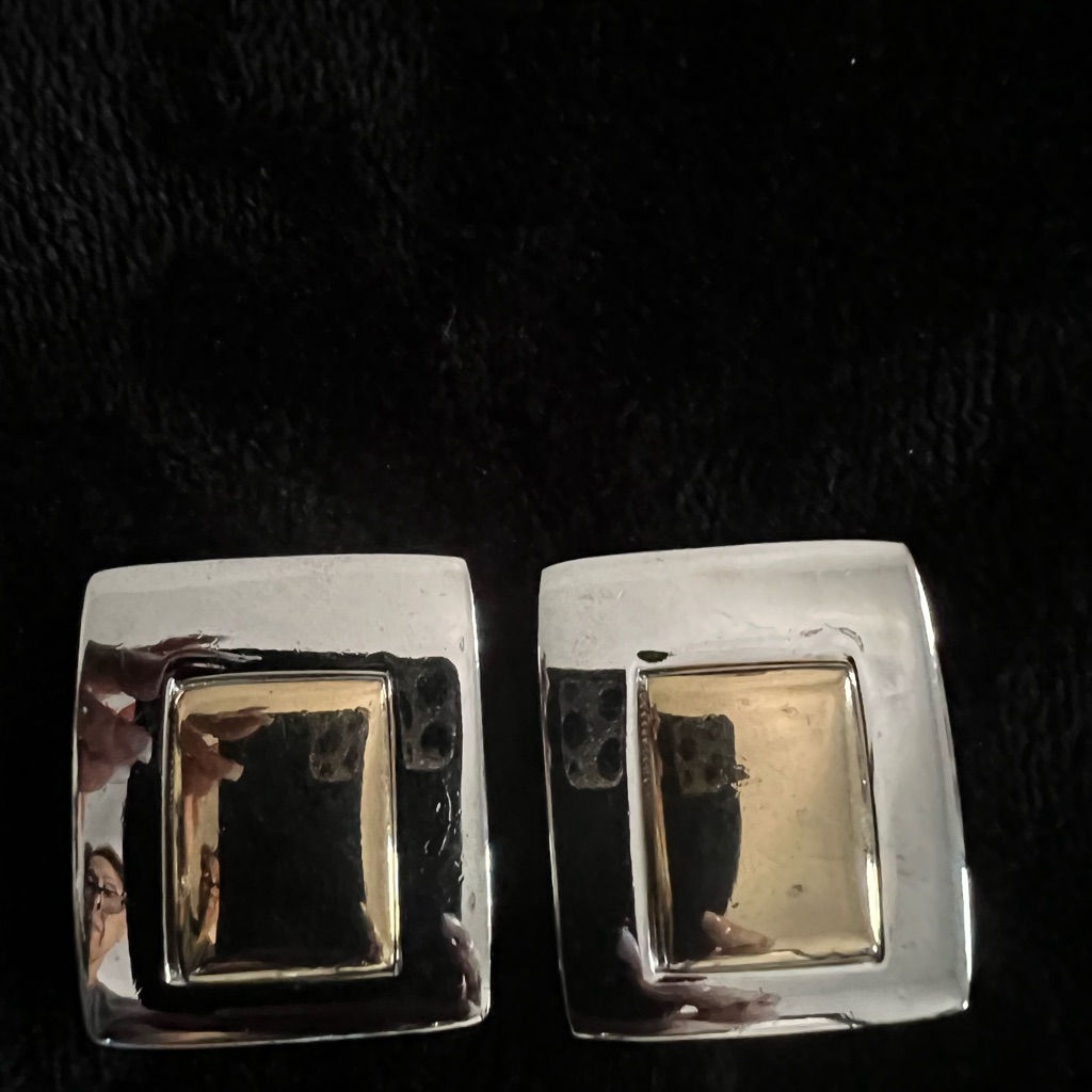 Silver And Gold Two-Tone Square Earrings
